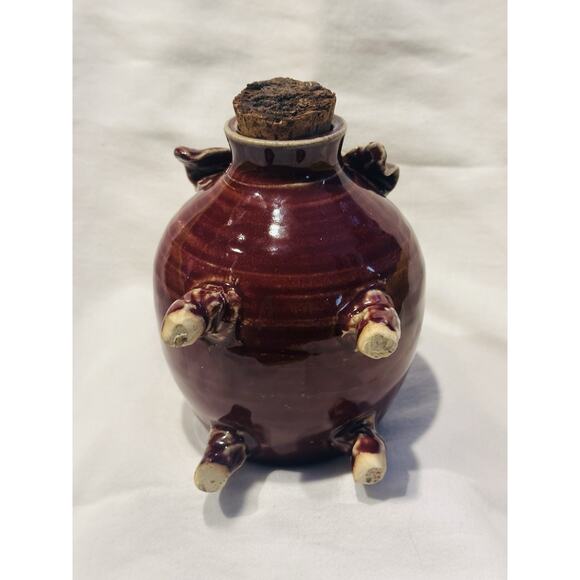 Vintage Piggy Bank Stoneware Folk Art Pottery Cork Nose Art Pig Coin Collectible - Picture 6 of 8